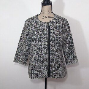 Cabi Size L Cliffside Moto Collarless Full Zip Jacket #5099 Black White Brown